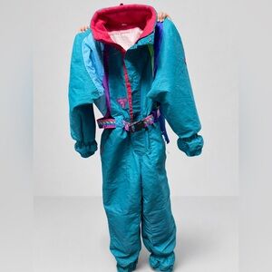 Retro 80s/90s Teal Colorblock Kids Ski Snowboard Snowsuit Les Astuces Degré 7